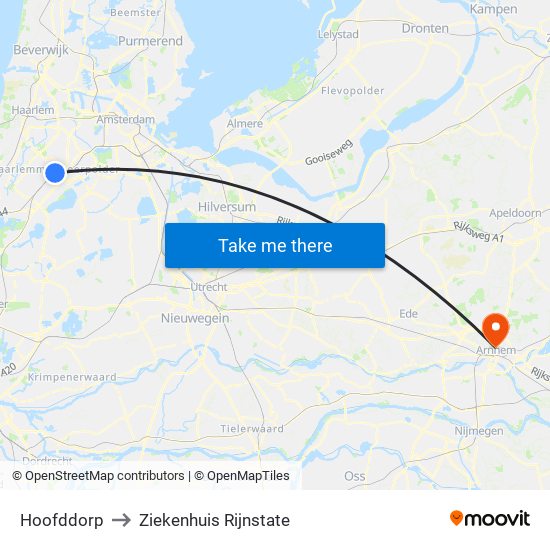 Hoofddorp to Ziekenhuis Rijnstate map