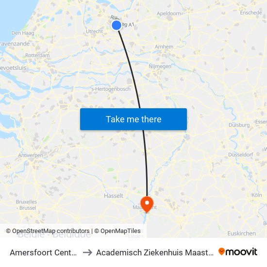 Amersfoort Centraal to Academisch Ziekenhuis Maastricht map