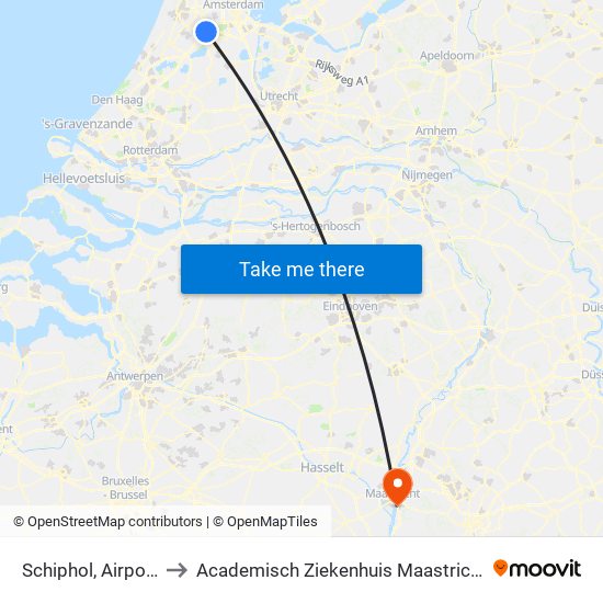 Schiphol, Airport to Academisch Ziekenhuis Maastricht map