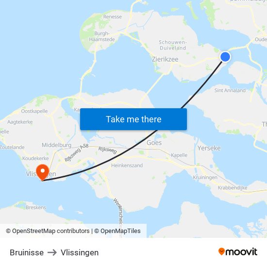 Bruinisse to Vlissingen map