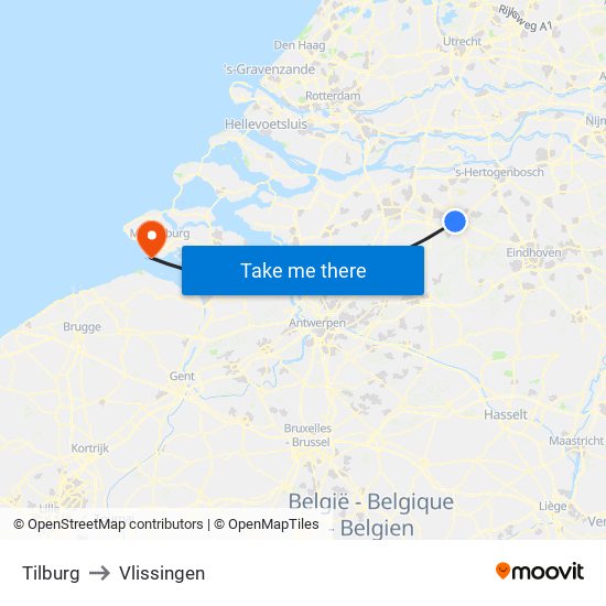 Tilburg to Vlissingen map