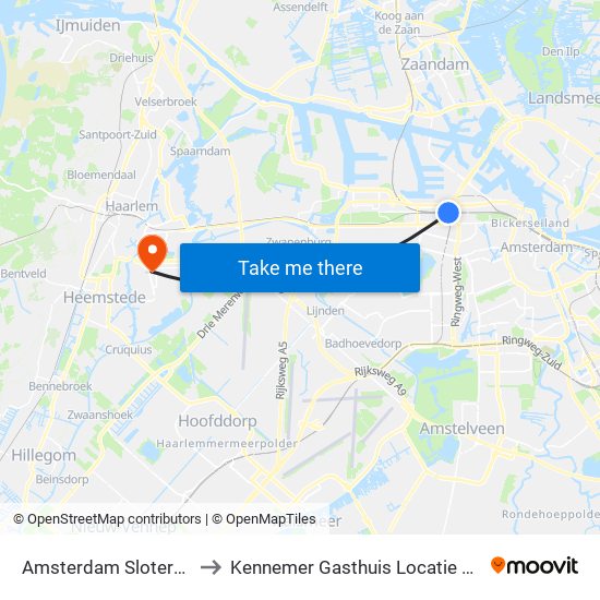 Amsterdam Sloterdijk to Kennemer Gasthuis Locatie Zuid map