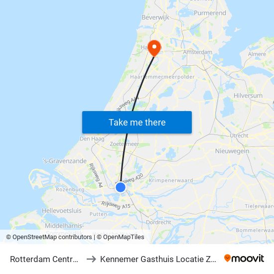 Rotterdam Centraal to Kennemer Gasthuis Locatie Zuid map