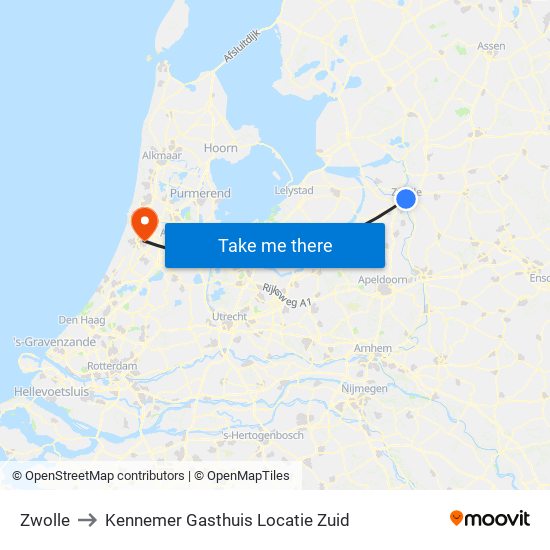 Zwolle to Kennemer Gasthuis Locatie Zuid map