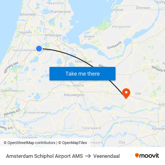 Amsterdam Schiphol Airport AMS to Veenendaal map