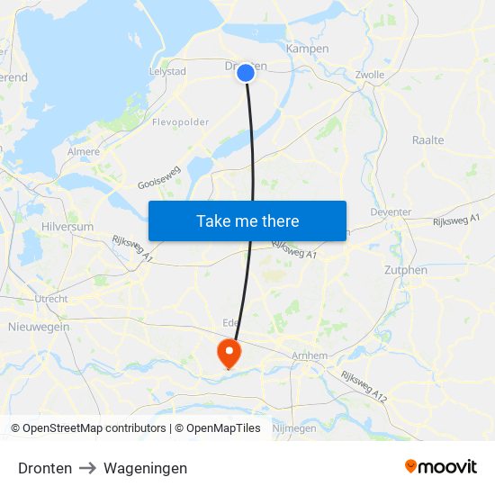 Dronten to Wageningen map