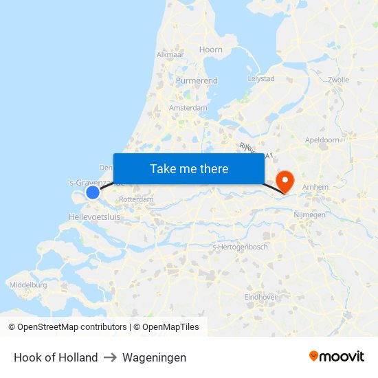 Hook of Holland to Wageningen map