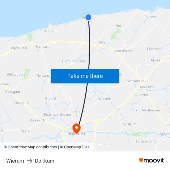 Wierum to Dokkum map