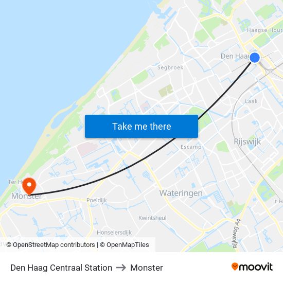 Den Haag Centraal Station to Monster map