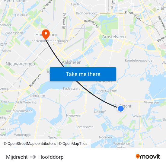 Mijdrecht to Hoofddorp map