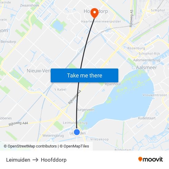 Leimuiden to Hoofddorp map