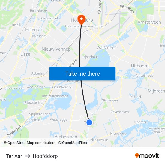 Ter Aar to Hoofddorp map
