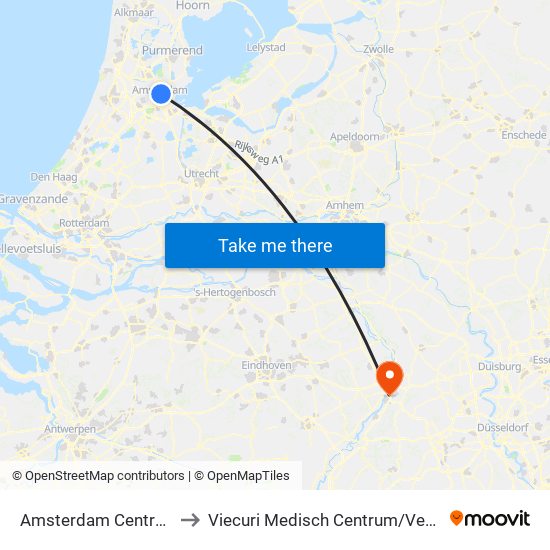 Amsterdam Centraal to Viecuri Medisch Centrum/Venlo map