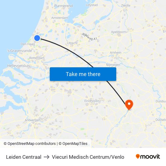 Leiden Centraal to Viecuri Medisch Centrum/Venlo map