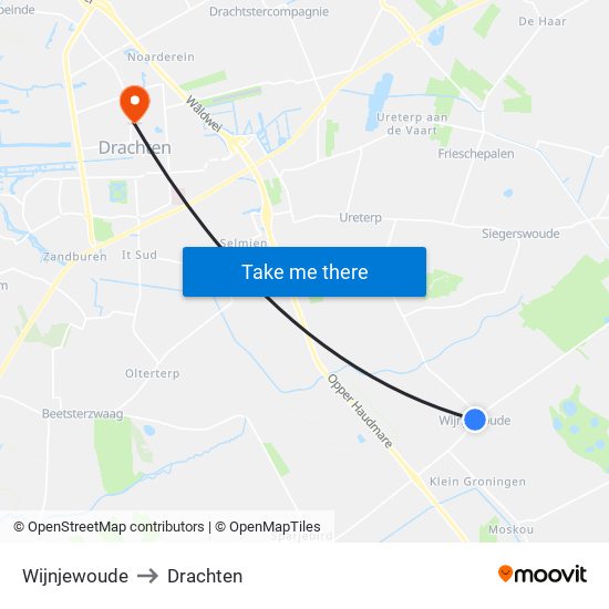 Wijnjewoude to Drachten map