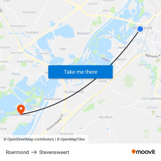 Roermond, Neerstraat to Stevensweert map