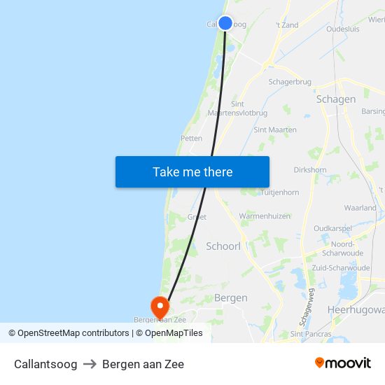 Callantsoog to Bergen aan Zee map