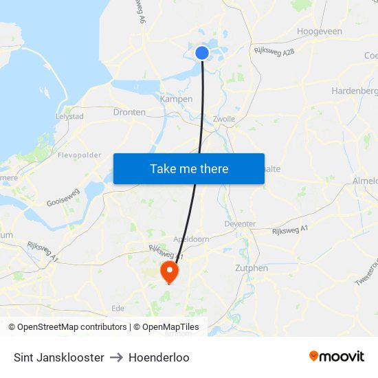 Sint Jansklooster to Hoenderloo map