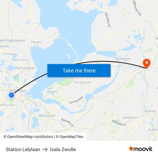 Station Lelylaan to Isala Zwolle map