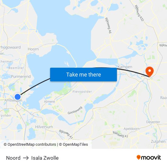 Noord to Isala Zwolle map