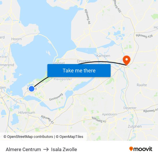 Almere Centrum to Isala Zwolle map