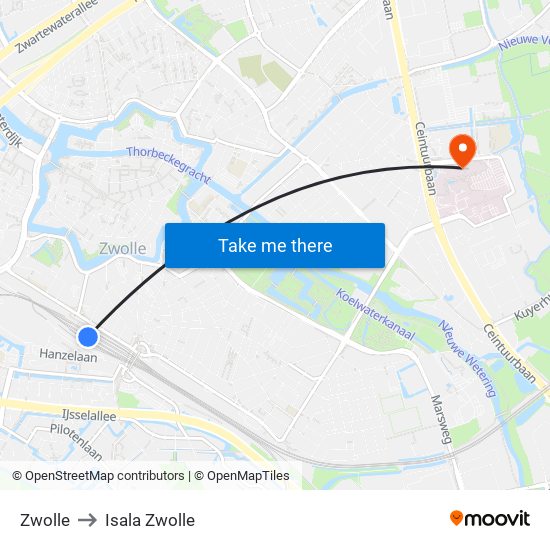 Zwolle to Isala Zwolle map