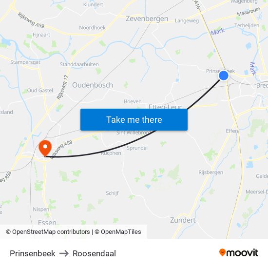 Prinsenbeek to Roosendaal map