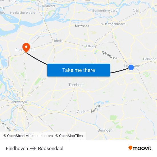 Eindhoven, Nieuwe Emmasingel 10 to Roosendaal map