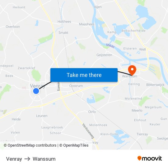 Venray to Wanssum map