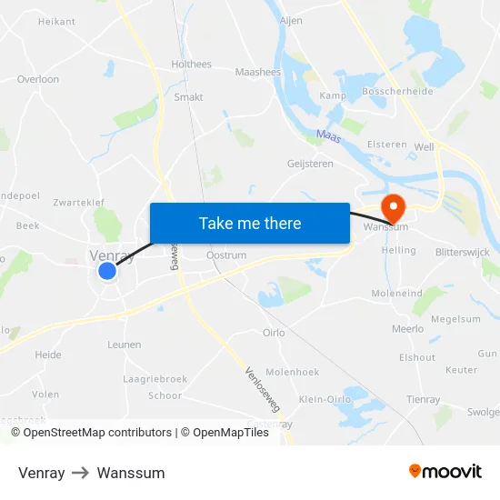 Venray to Wanssum map