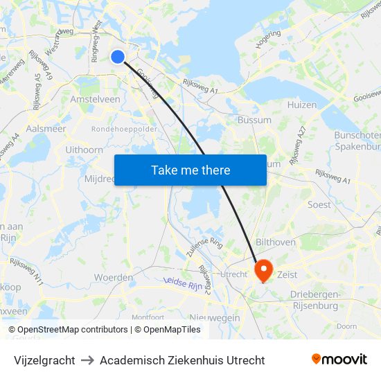 Vijzelgracht to Academisch Ziekenhuis Utrecht map
