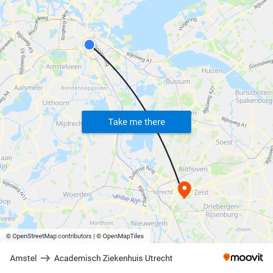 Amstel to Academisch Ziekenhuis Utrecht map