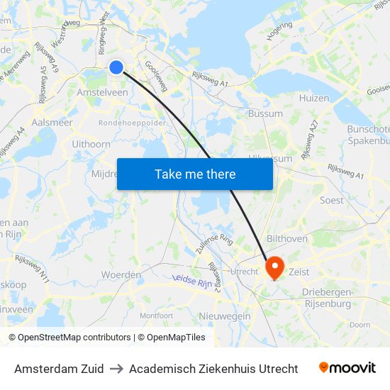 Amsterdam Zuid to Academisch Ziekenhuis Utrecht map