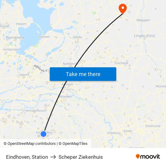 Eindhoven, Station to Scheper Ziekenhuis map