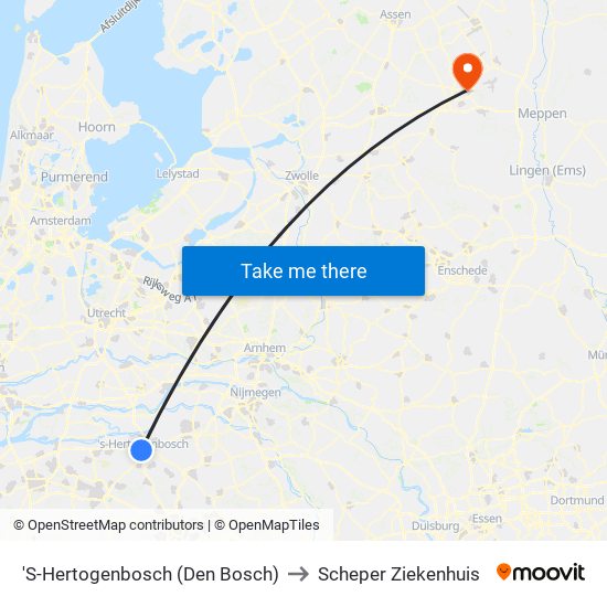 'S-Hertogenbosch (Den Bosch) to Scheper Ziekenhuis map