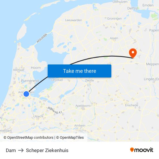 Dam to Scheper Ziekenhuis map
