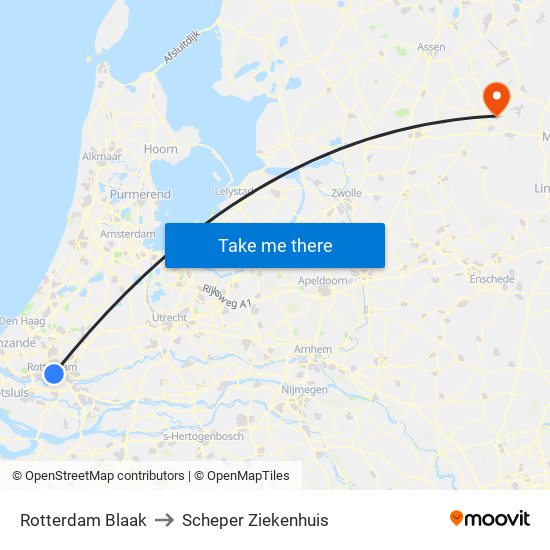 Rotterdam Blaak to Scheper Ziekenhuis map