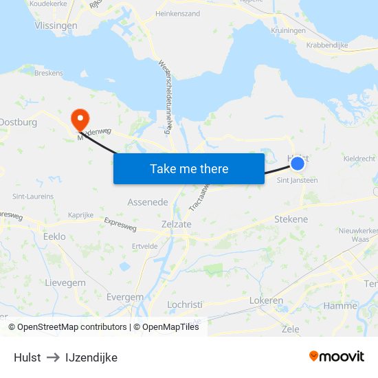 Hulst to IJzendijke map