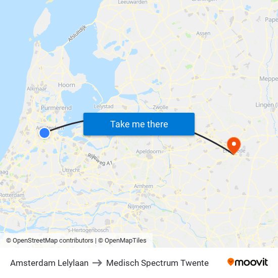 Amsterdam Lelylaan to Medisch Spectrum Twente map