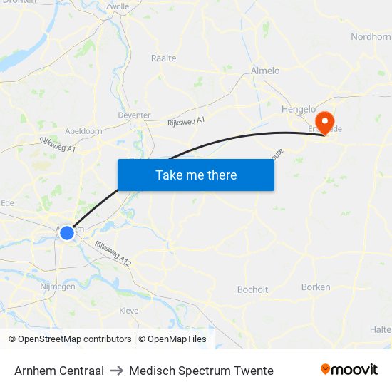 Arnhem Centraal to Medisch Spectrum Twente map