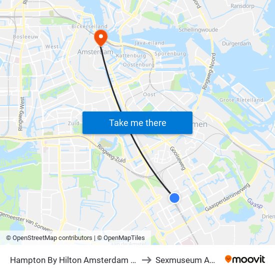 Hampton By Hilton Amsterdam Arena Boulevard to Sexmuseum Amsterdam map