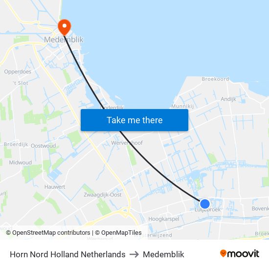 Horn Nord Holland Netherlands to Medemblik map