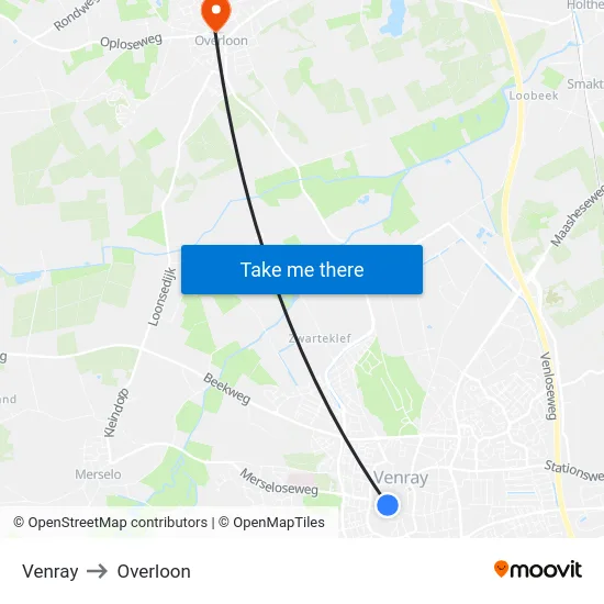 Venray to Overloon map