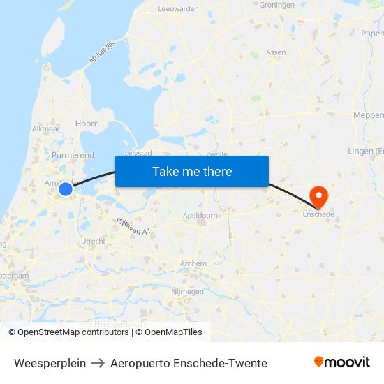 Weesperplein to Aeropuerto Enschede-Twente map