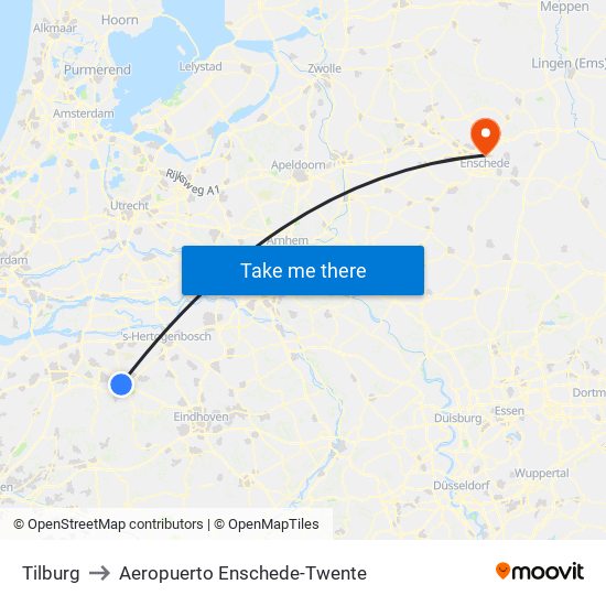 Tilburg to Aeropuerto Enschede-Twente map