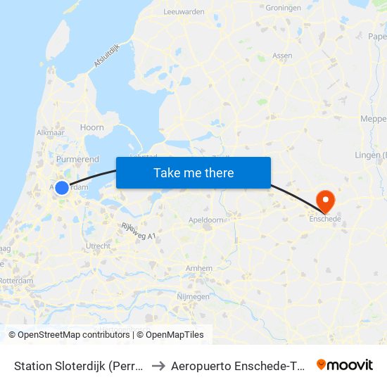 Station Sloterdijk (Perron N) to Aeropuerto Enschede-Twente map