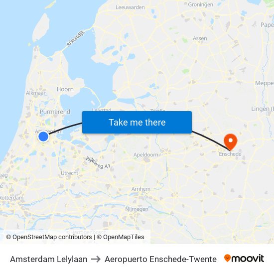 Amsterdam Lelylaan to Aeropuerto Enschede-Twente map