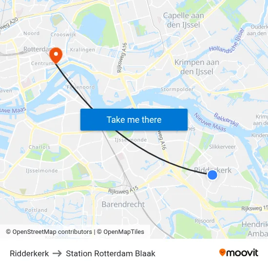 Ridderkerk to Station Rotterdam Blaak map