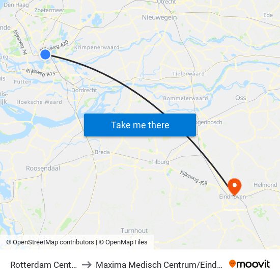 Rotterdam Centraal to Maxima Medisch Centrum / Eindhoven map