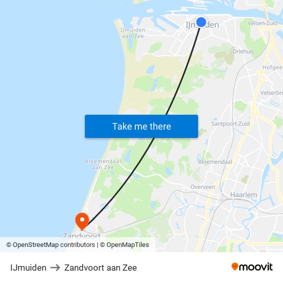 IJmuiden to Zandvoort aan Zee map